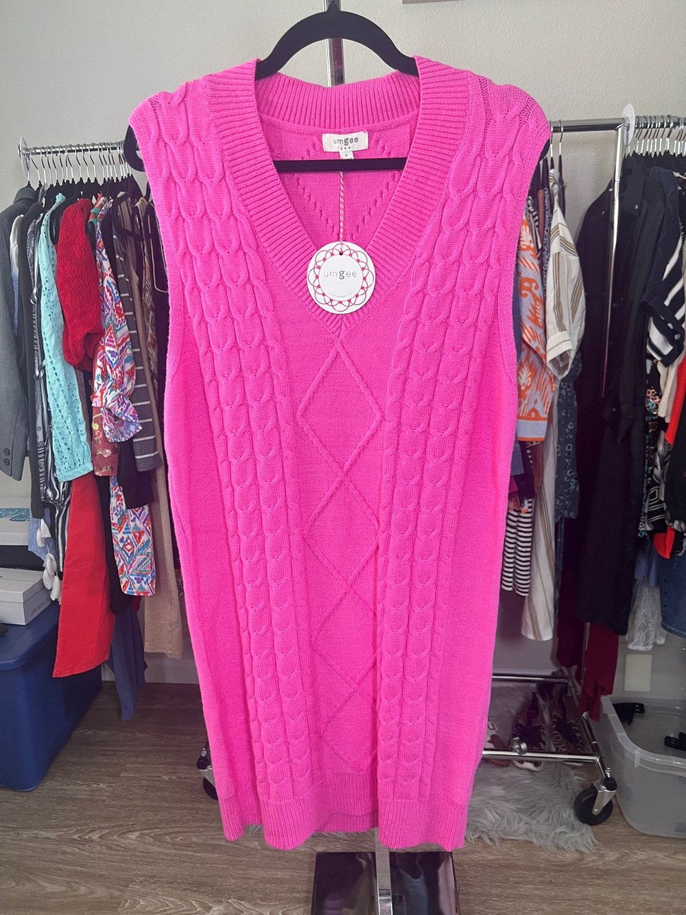 NWT Umgee Pink Cable Knit Sweater Dress size Small - Picture 2 of 3